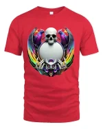 Mystic Skull With Owl and Rainbow Wings Gothic Art T Shirt - red t-shirt on white background