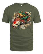 Funny Samurai Frog on Koi Fish Japanese Tattoo Style Tee - military green t-shirt on white background