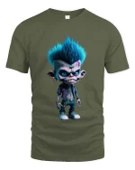 Cool Punk Monster Cartoon Rebel Character Graphic T Shirt - military green t-shirt on white background