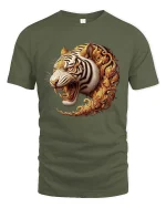 Majestic Golden Tiger Head Ornamental Art Graphic T Shirt - military green t-shirt on white background