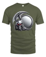 Dark Gothic Skull Winged Demon Emblem Graphic T Shirt - military green t-shirt on white background