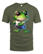 Cute Soccer Frog Cartoon Athlete Funny Sports Graphic T Shirt - military green t-shirt on white background
