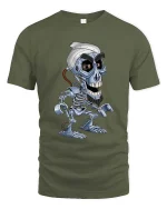 Funny Robot Skull Cartoon Sci Fi Cyborg Graphic T Shirt - military green t-shirt on white background