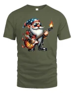 Cool Rock Guitar Gnome Cartoon Music Lover Graphic Tee - military green t-shirt on white background