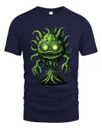 Creepy Green Monster Tree Cartoon Horror Graphic T Shirt - navy t-shirt on white background