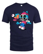 Glitch Cat Skull Cartoon Street Art Weird Graphic T Shirt - navy t-shirt on white background