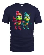 Cute Winter Grasshopper Cartoon Ice Skating Graphic T Shirt - navy t-shirt on white background