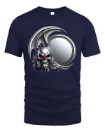 Dark Gothic Skull Winged Demon Emblem Graphic T Shirt - navy t-shirt on white background