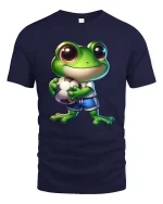 Cute Soccer Frog Cartoon Athlete Funny Sports Graphic T Shirt - navy t-shirt on white background