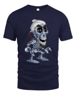 Funny Robot Skull Cartoon Sci Fi Cyborg Graphic T Shirt - navy t-shirt on white background