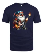 Cool Rock Guitar Gnome Cartoon Music Lover Graphic Tee - navy t-shirt on white background