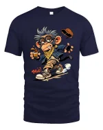Funny Cool Monkey Drinking Coffee Cartoon Graphic T Shirt - navy t-shirt on white background