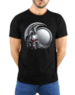 Dark Gothic Skull Winged Demon Emblem Graphic T Shirt - model wearing black tee with hands behind back