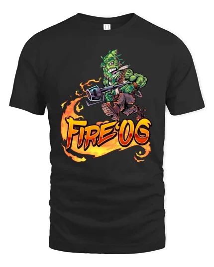 Fire OG Funny Weed Monster Cannabis Graphic T Shirt - black t-shirt on white background