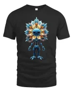 Cute Cosmic Flower Robot Sci Fi Graphic T Shirt - black t-shirt on white background