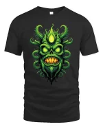 Green Eldritch Skull Monster Dark Horror Graphic T Shirt - black t-shirt on white background