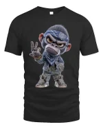 Cool Gangster Monkey Cartoon Street Style Graphic T Shirt - black t-shirt on white background