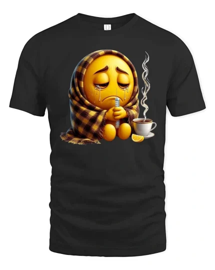 Sick Emoji Wrapped In Blanket Funny Graphic T Shirt - black t-shirt on white background