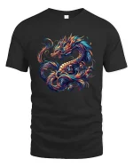 Vibrant Mythical Dragon Fantasy Art Graphic T Shirt - black t-shirt on white background
