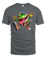 Playful Crazy Frog Cartoon Humor Graphic Tee - gray t-shirt on white background
