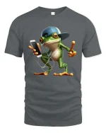 Cool Frog Listening Music Funny Cartoon Graphic T Shirt - gray t-shirt on white background