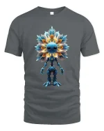 Cute Cosmic Flower Robot Sci Fi Graphic T Shirt - gray t-shirt on white background