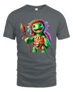 Cute Tribal Turtle Warrior Cartoon Graphic T Shirt - gray t-shirt on white background