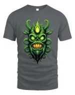Green Eldritch Skull Monster Dark Horror Graphic T Shirt - gray t-shirt on white background
