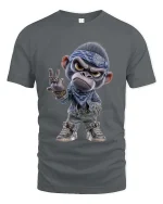 Cool Gangster Monkey Cartoon Street Style Graphic T Shirt - gray t-shirt on white background