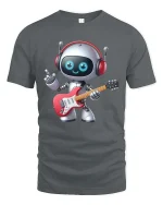 Cute Guitar Playing Robot Cartoon Music Lover Graphic T Shirt - gray t-shirt on white background