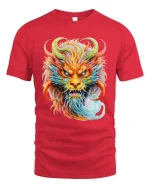 Mystic Rainbow Dragon Head Graphic Fantasy Art T Shirt - red t-shirt on white background
