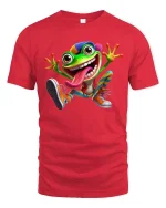 Playful Crazy Frog Cartoon Humor Graphic Tee - red t-shirt on white background