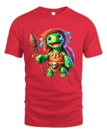 Cute Tribal Turtle Warrior Cartoon Graphic T Shirt - red t-shirt on white background