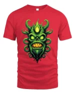 Green Eldritch Skull Monster Dark Horror Graphic T Shirt - red t-shirt on white background