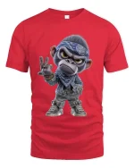 Cool Gangster Monkey Cartoon Street Style Graphic T Shirt - red t-shirt on white background