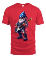 Rocking Music Gnome Cartoon Bass Guitar Graphic Tee - red t-shirt on white background
