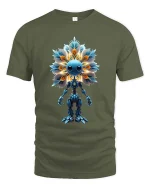 Cute Cosmic Flower Robot Sci Fi Graphic T Shirt - military green t-shirt on white background