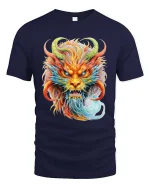 Mystic Rainbow Dragon Head Graphic Fantasy Art T Shirt - navy t-shirt on white background