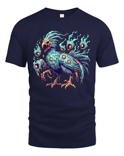 Dark Phoenix Spirit Bird Fantasy Gothic Graphic T Shirt - navy t-shirt on white background