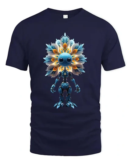 Cute Cosmic Flower Robot Sci Fi Graphic T Shirt - navy t-shirt on white background