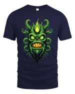 Green Eldritch Skull Monster Dark Horror Graphic T Shirt - navy t-shirt on white background