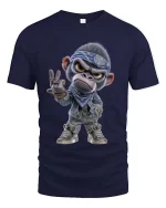 Cool Gangster Monkey Cartoon Street Style Graphic T Shirt - navy t-shirt on white background