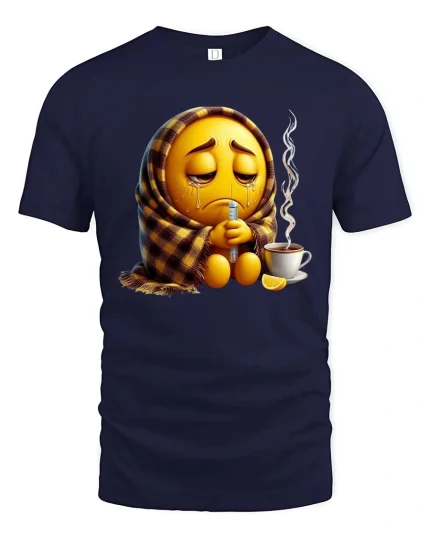 Sick Emoji Wrapped In Blanket Funny Graphic T Shirt - navy t-shirt on white background