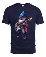 Rocking Music Gnome Cartoon Bass Guitar Graphic Tee - navy t-shirt on white background
