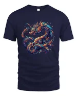 Vibrant Mythical Dragon Fantasy Art Graphic T Shirt - navy t-shirt on white background