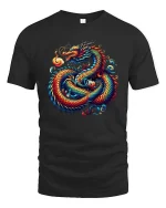 Fantasy Dragon T-Shirt Colorful Mythical Beast Graphic Tee - black t-shirt on white background