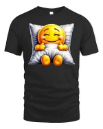Sleepy Smiling Emoji T-Shirt Cozy Pillow Cute Tee - black t-shirt on white background