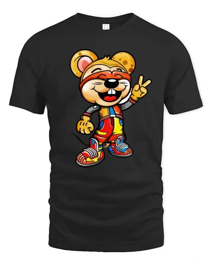 Cool Cartoon Mouse T-Shirt Peace Sign Streetwear Tee - black t-shirt on white background