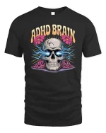 ADHD Brain Skull T-Shirt Funny Neurodivergent Graphic Tee - black t-shirt on white background