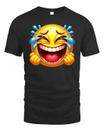 Laughing Cry Emoji T-Shirt Funny Face Tears of Joy Tee - black t-shirt on white background
